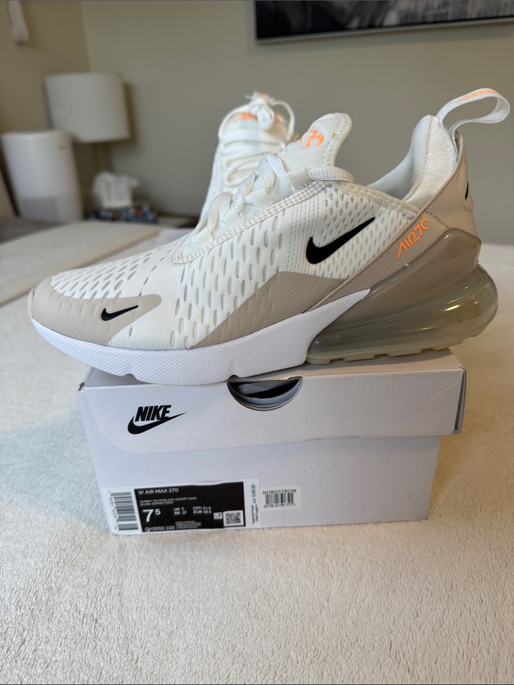 Nike Air Max 270 Women’s Sneakers White, Tan & Black
